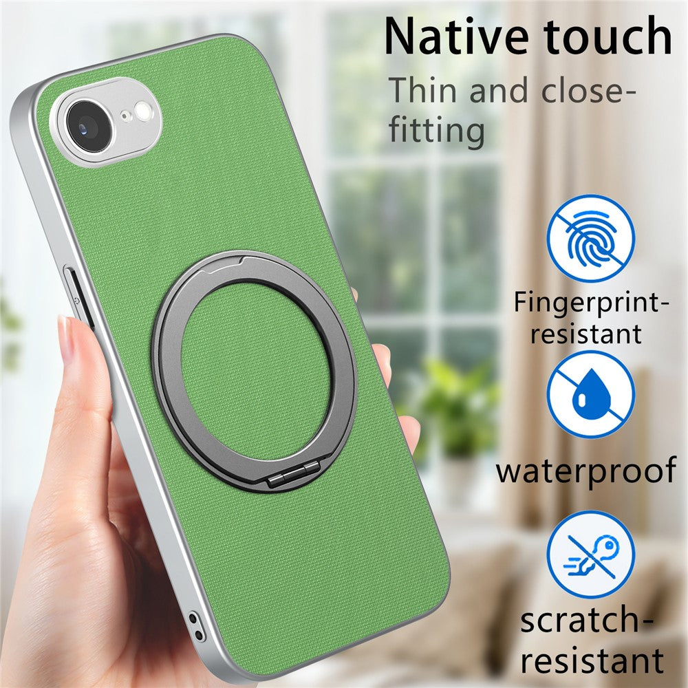 For iPhone 16e  /  17e Magnetic Case Ring Kickstand Fine Grid Texture Leather + PC + TPU Phone Cover