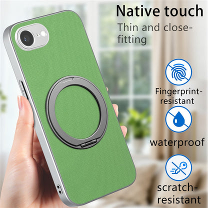 For iPhone 16e  /  17e Magnetic Case Ring Kickstand Fine Grid Texture Leather + PC + TPU Phone Cover