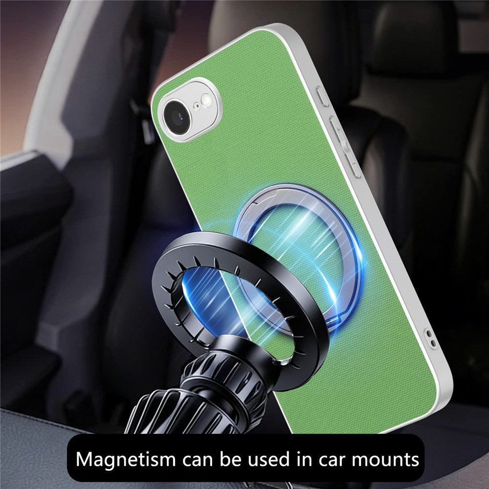 For iPhone 16e  /  17e Magnetic Case Ring Kickstand Fine Grid Texture Leather + PC + TPU Phone Cover