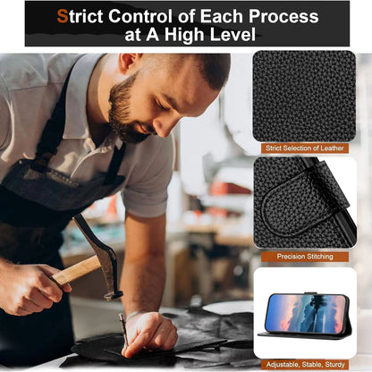 For Samsung Galaxy S26+ Leather Case Litchi Texture Wallet Stand Anti Drop Phone Cover with Wrist Strap