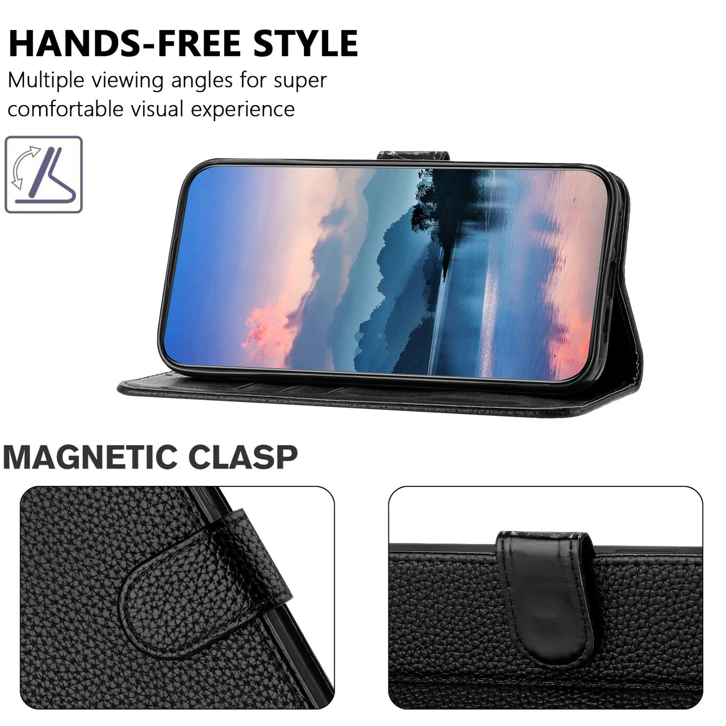 For Samsung Galaxy S26+ Leather Case Litchi Texture Wallet Stand Anti Drop Phone Cover with Wrist Strap