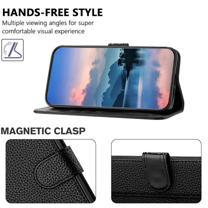 For Samsung Galaxy S26+ Leather Case Litchi Texture Wallet Stand Anti Drop Phone Cover with Wrist Strap