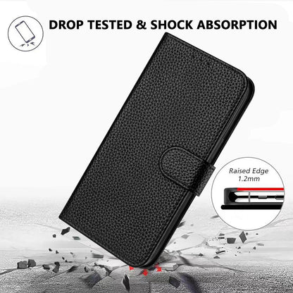 For Samsung Galaxy S26+ Leather Case Litchi Texture Wallet Stand Anti Drop Phone Cover with Wrist Strap