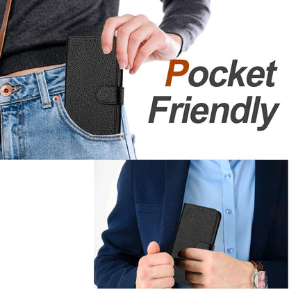 For Samsung Galaxy S26+ Leather Case Litchi Texture Wallet Stand Anti Drop Phone Cover with Wrist Strap