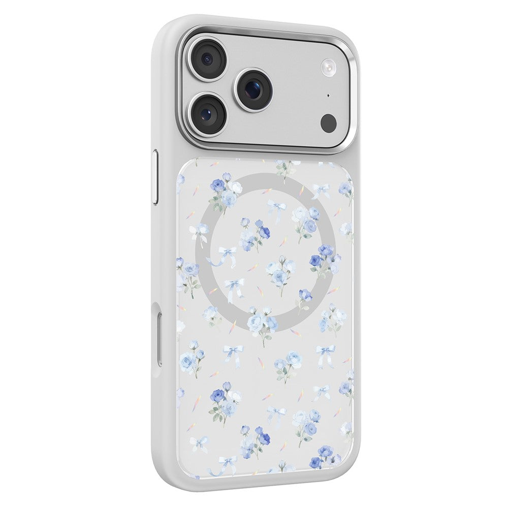 MUTURAL For iPhone 17 Pro Magnetic Case Flower Pattern Design Liquid Silicone + Glass + PC Phone Cover