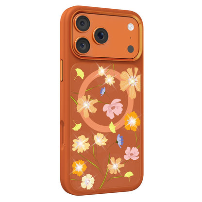 MUTURAL For iPhone 17 Pro Magnetic Case Flower Pattern Design Liquid Silicone + Glass + PC Phone Cover