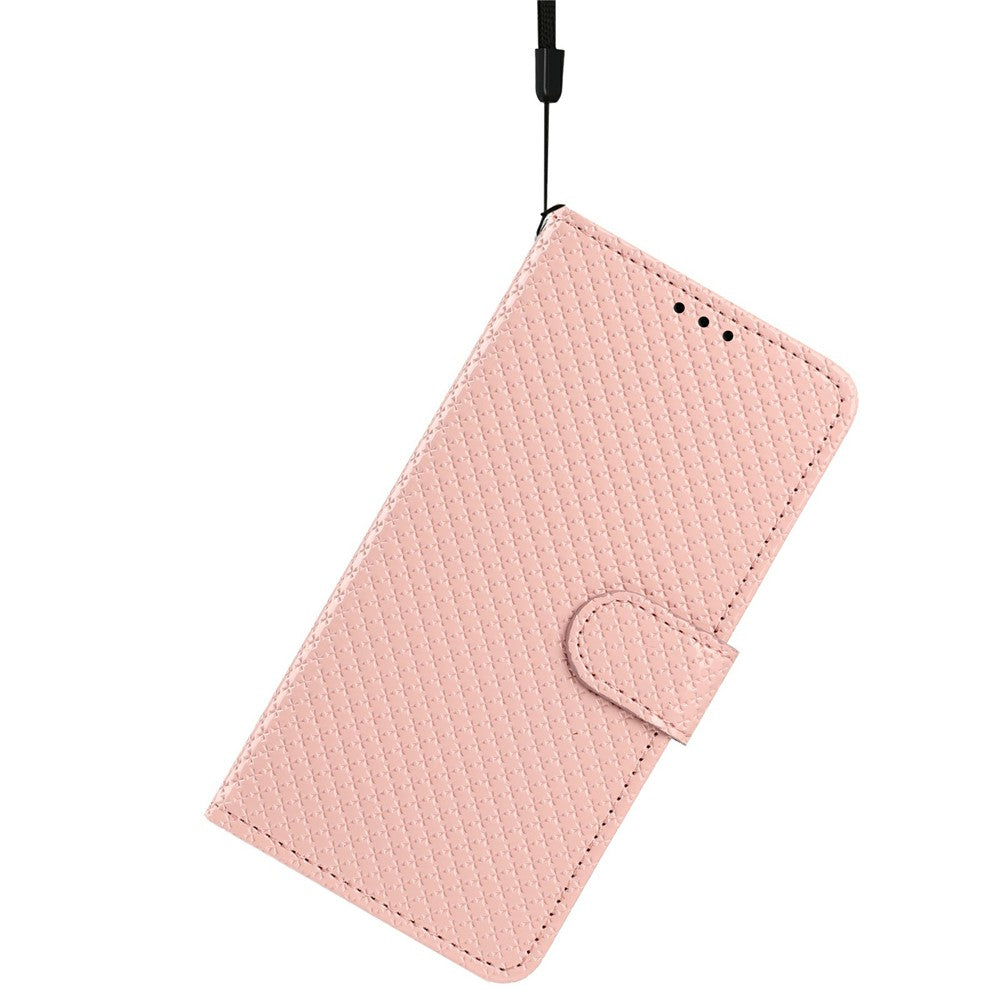 For iPhone 16 Wallet Case Diamond Texture Leather Stand Flip Phone Cover with Wrist Strap