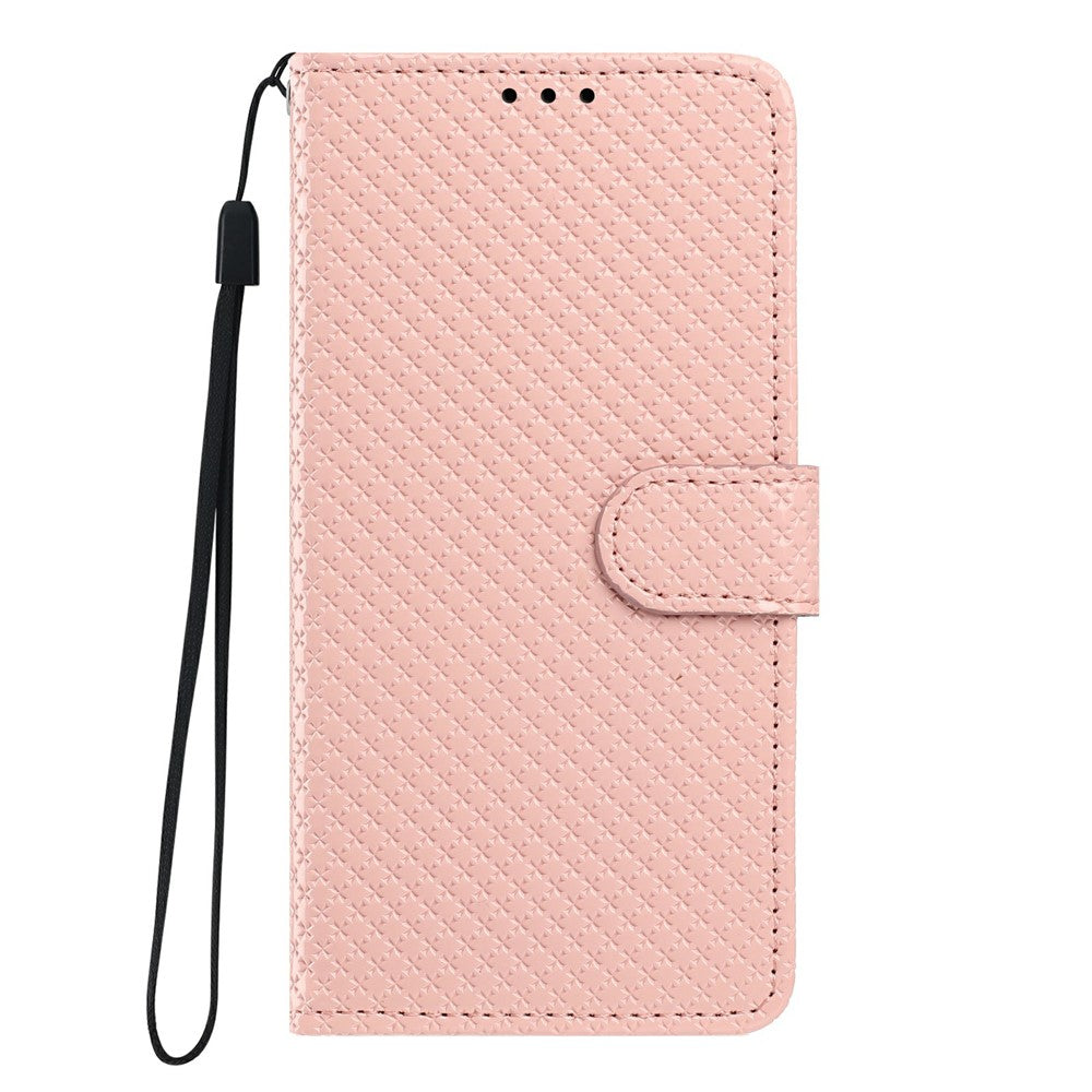 For iPhone 16 Wallet Case Diamond Texture Leather Stand Flip Phone Cover with Wrist Strap