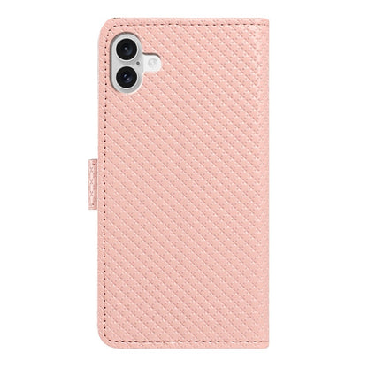For iPhone 16 Wallet Case Diamond Texture Leather Stand Flip Phone Cover with Wrist Strap