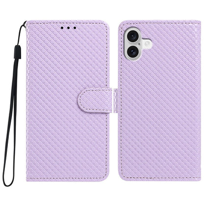 For iPhone 16 Wallet Case Diamond Texture Leather Stand Flip Phone Cover with Wrist Strap