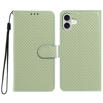 For iPhone 16 Wallet Case Diamond Texture Leather Stand Flip Phone Cover with Wrist Strap