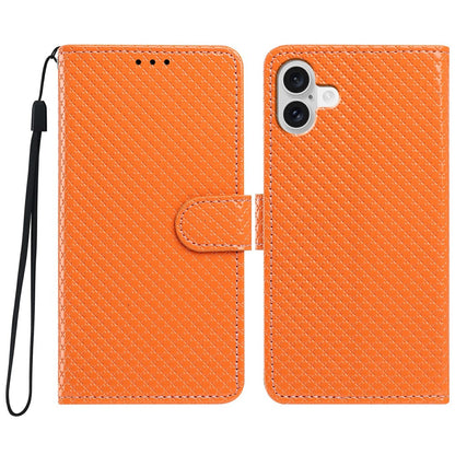 For iPhone 16 Wallet Case Diamond Texture Leather Stand Flip Phone Cover with Wrist Strap