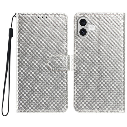For iPhone 16 Wallet Case Diamond Texture Leather Stand Flip Phone Cover with Wrist Strap