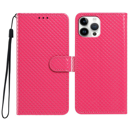 For iPhone 16 Pro Wallet Case Diamond Texture Leather Stand Flip Phone Cover with Wrist Strap