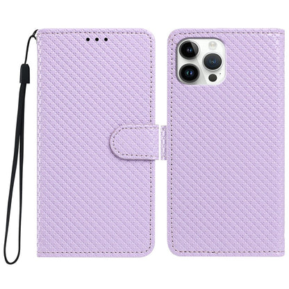 For iPhone 16 Pro Wallet Case Diamond Texture Leather Stand Flip Phone Cover with Wrist Strap