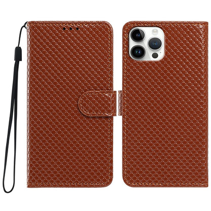 For iPhone 16 Pro Max Wallet Case Diamond Texture Leather Stand Flip Phone Cover with Wrist Strap