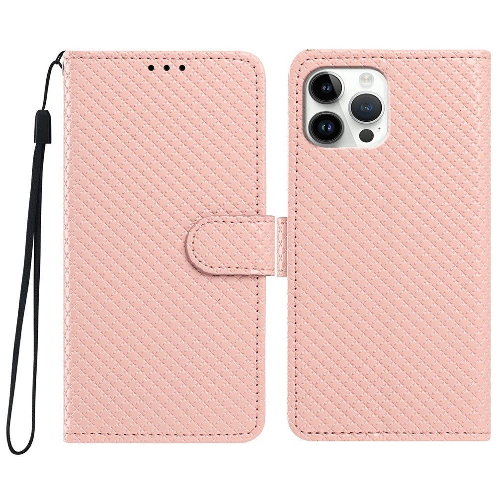 For iPhone 16 Pro Max Wallet Case Diamond Texture Leather Stand Flip Phone Cover with Wrist Strap
