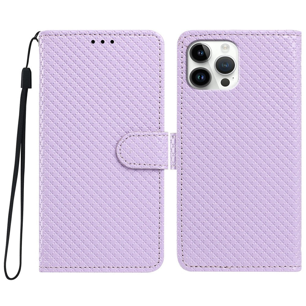 For iPhone 16 Pro Max Wallet Case Diamond Texture Leather Stand Flip Phone Cover with Wrist Strap
