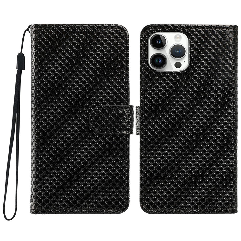 For iPhone 16 Pro Max Wallet Case Diamond Texture Leather Stand Flip Phone Cover with Wrist Strap