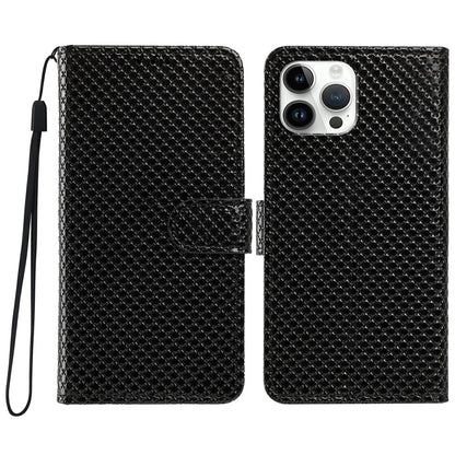 For iPhone 16 Pro Max Wallet Case Diamond Texture Leather Stand Flip Phone Cover with Wrist Strap