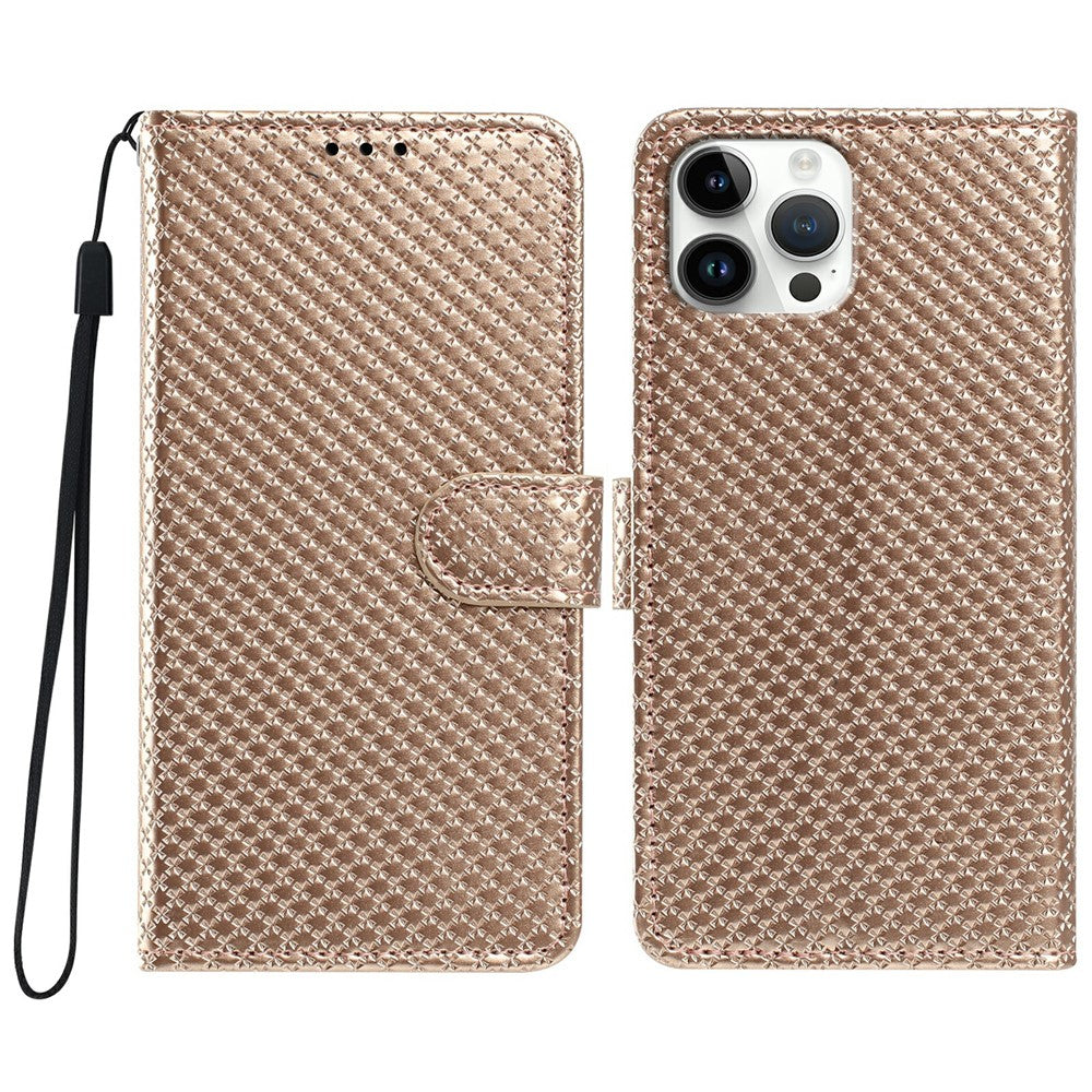 For iPhone 16 Pro Max Wallet Case Diamond Texture Leather Stand Flip Phone Cover with Wrist Strap