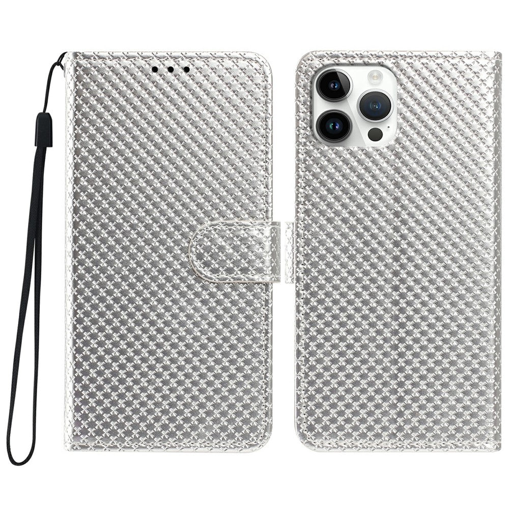 For iPhone 16 Pro Max Wallet Case Diamond Texture Leather Stand Flip Phone Cover with Wrist Strap