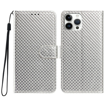For iPhone 16 Pro Max Wallet Case Diamond Texture Leather Stand Flip Phone Cover with Wrist Strap