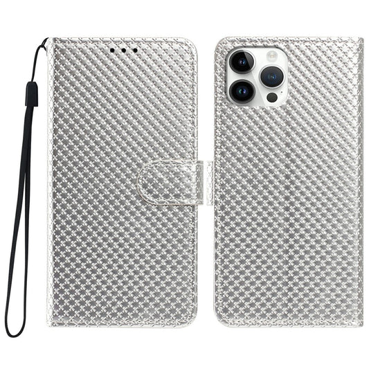 For iPhone 16 Pro Max Wallet Case Diamond Texture Leather Stand Flip Phone Cover with Wrist Strap
