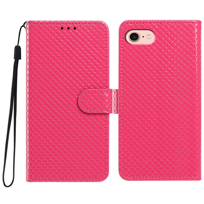 For iPhone 16e  /  17e Wallet Case Diamond Texture Leather Stand Flip Phone Cover with Wrist Strap