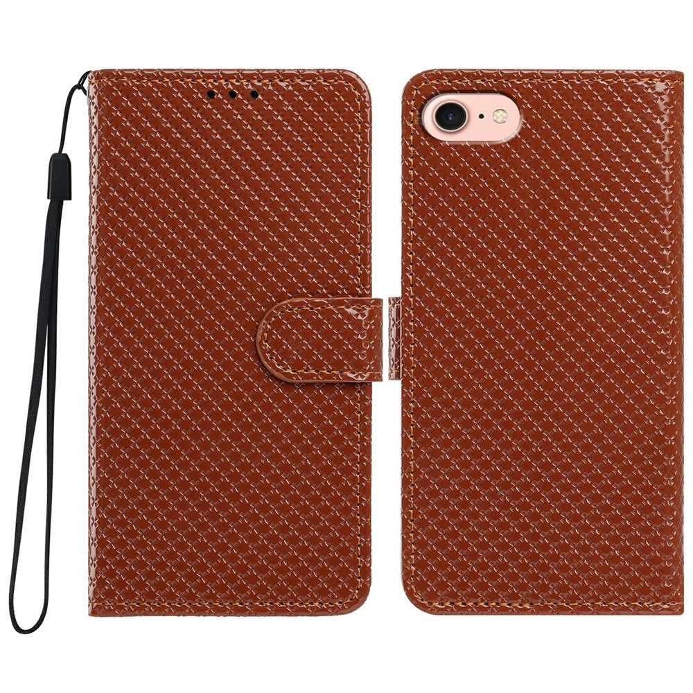 For iPhone 16e  /  17e Wallet Case Diamond Texture Leather Stand Flip Phone Cover with Wrist Strap