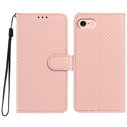 For iPhone 16e  /  17e Wallet Case Diamond Texture Leather Stand Flip Phone Cover with Wrist Strap