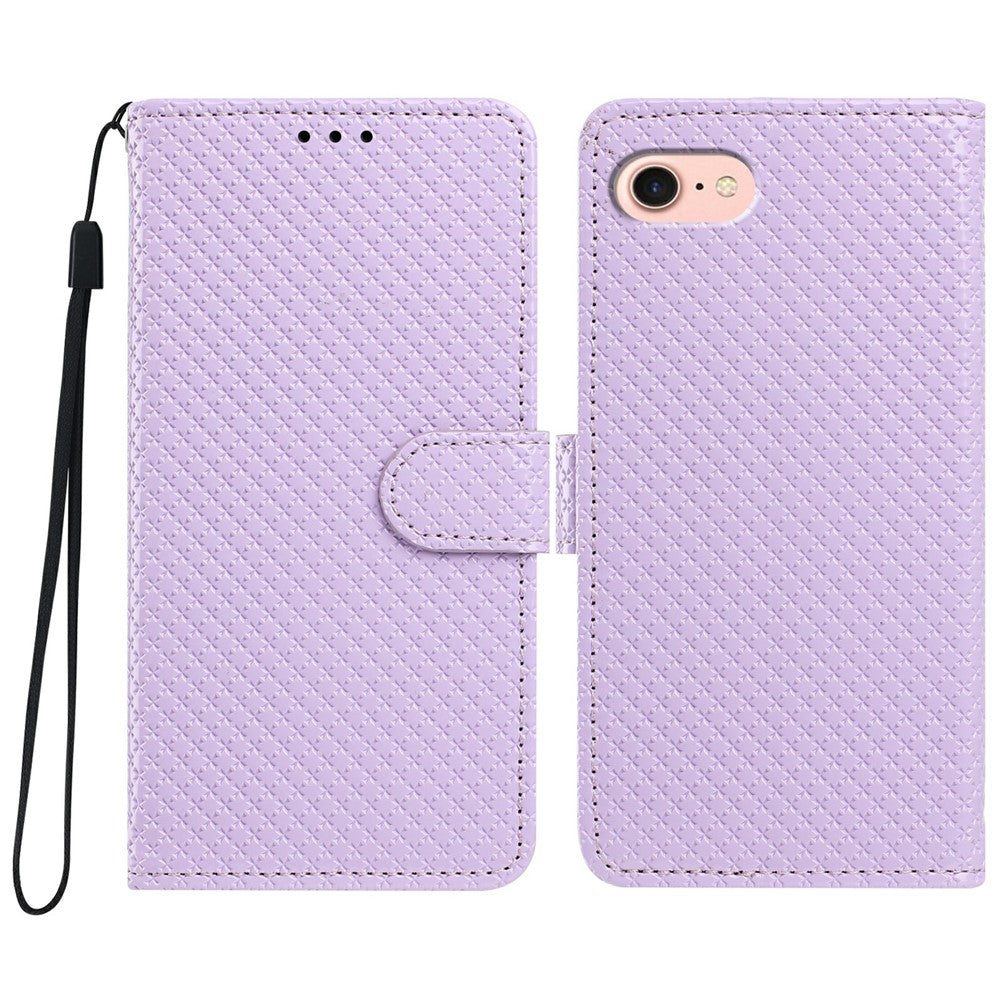 For iPhone 16e  /  17e Wallet Case Diamond Texture Leather Stand Flip Phone Cover with Wrist Strap