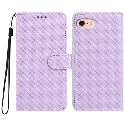 For iPhone 16e  /  17e Wallet Case Diamond Texture Leather Stand Flip Phone Cover with Wrist Strap