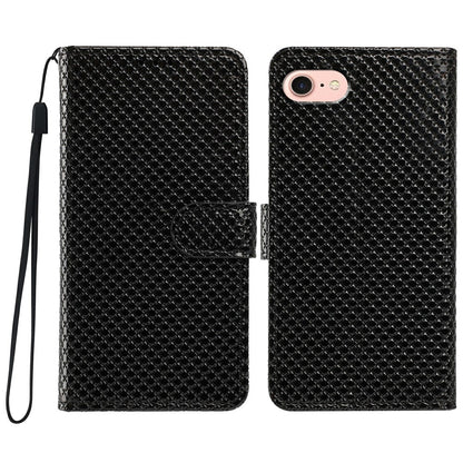 For iPhone 16e  /  17e Wallet Case Diamond Texture Leather Stand Flip Phone Cover with Wrist Strap