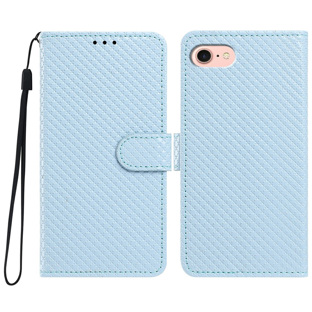 For iPhone 16e  /  17e Wallet Case Diamond Texture Leather Stand Flip Phone Cover with Wrist Strap