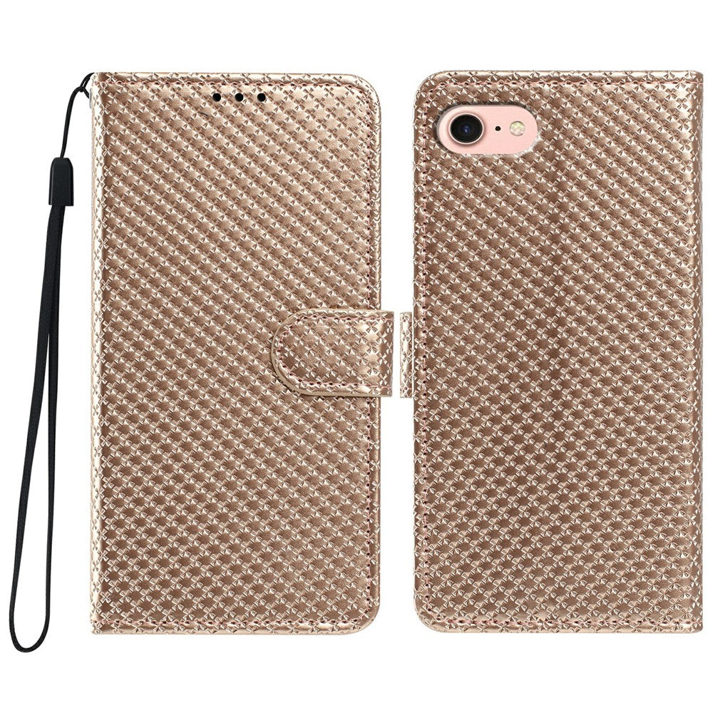 For iPhone 16e  /  17e Wallet Case Diamond Texture Leather Stand Flip Phone Cover with Wrist Strap