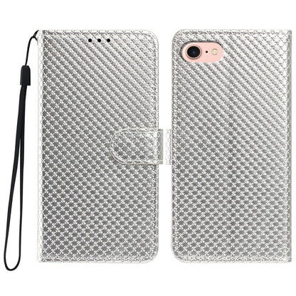 For iPhone 16e  /  17e Wallet Case Diamond Texture Leather Stand Flip Phone Cover with Wrist Strap