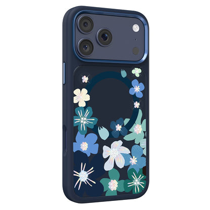 MUTURAL For iPhone 17 Pro Max Magnetic Case Flower Pattern Design Liquid Silicone + Glass + PC Phone Cover