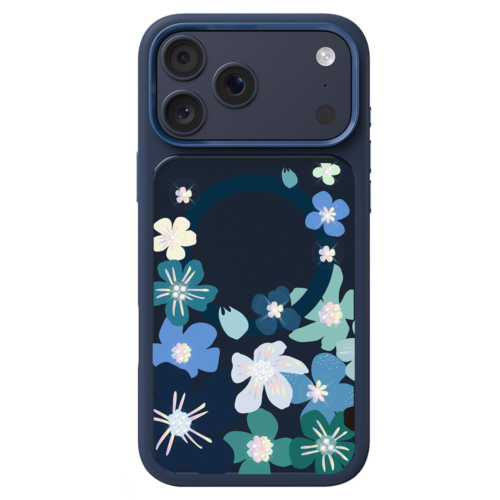 MUTURAL For iPhone 17 Pro Max Magnetic Case Flower Pattern Design Liquid Silicone + Glass + PC Phone Cover