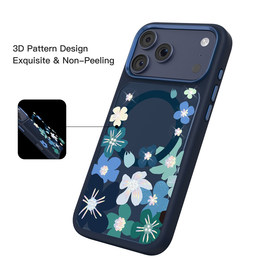 MUTURAL For iPhone 17 Pro Max Magnetic Case Flower Pattern Design Liquid Silicone + Glass + PC Phone Cover