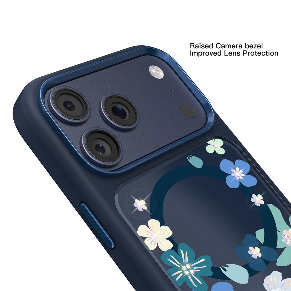 MUTURAL For iPhone 17 Pro Max Magnetic Case Flower Pattern Design Liquid Silicone + Glass + PC Phone Cover