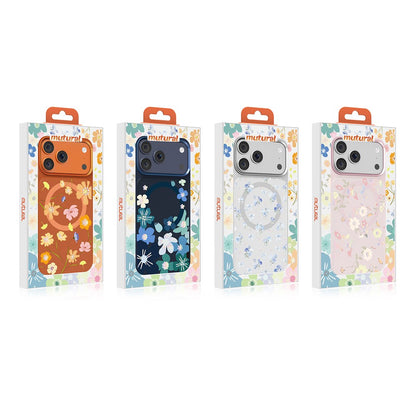 MUTURAL For iPhone 17 Pro Max Magnetic Case Flower Pattern Design Liquid Silicone + Glass + PC Phone Cover