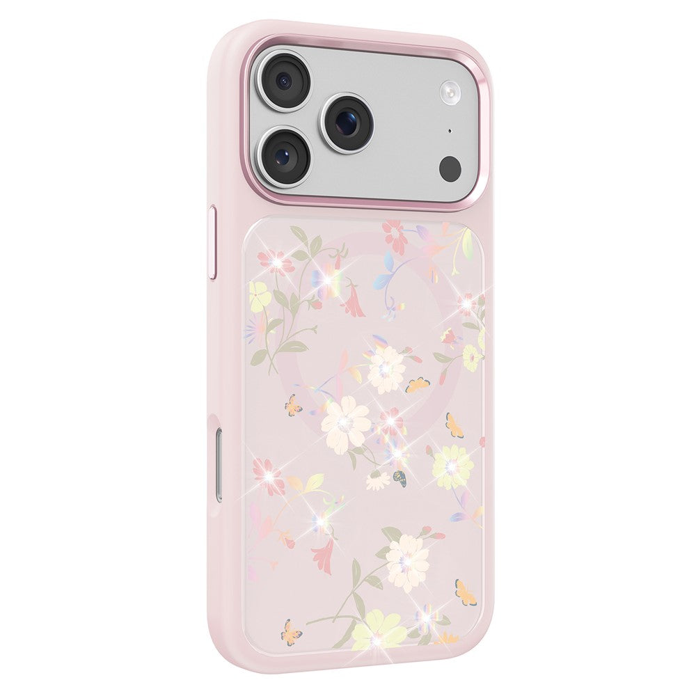 MUTURAL For iPhone 17 Pro Max Magnetic Case Flower Pattern Design Liquid Silicone + Glass + PC Phone Cover