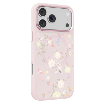 MUTURAL For iPhone 17 Pro Max Magnetic Case Flower Pattern Design Liquid Silicone + Glass + PC Phone Cover
