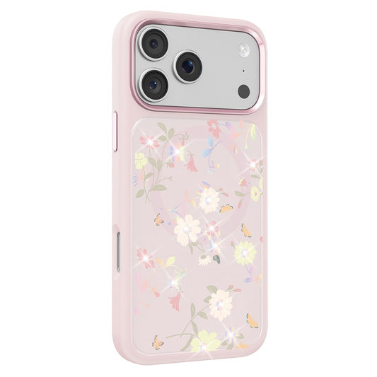 MUTURAL For iPhone 17 Pro Max Magnetic Case Flower Pattern Design Liquid Silicone + Glass + PC Phone Cover