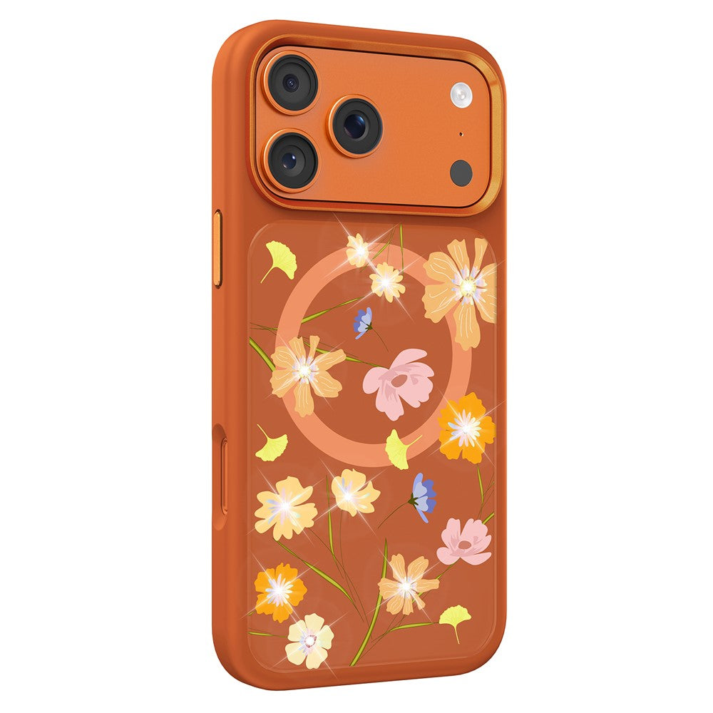 MUTURAL For iPhone 17 Pro Max Magnetic Case Flower Pattern Design Liquid Silicone + Glass + PC Phone Cover