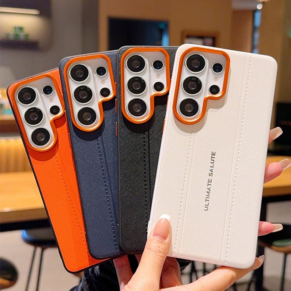 For Samsung Galaxy S25 Ultra Case Leather Texture PC + TPU Anti-slip Protective Phone Cover