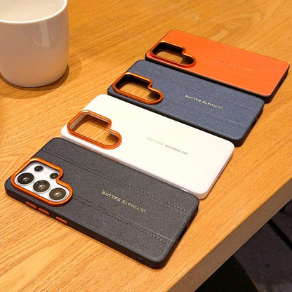 For Samsung Galaxy S25 Ultra Case Leather Texture PC + TPU Anti-slip Protective Phone Cover
