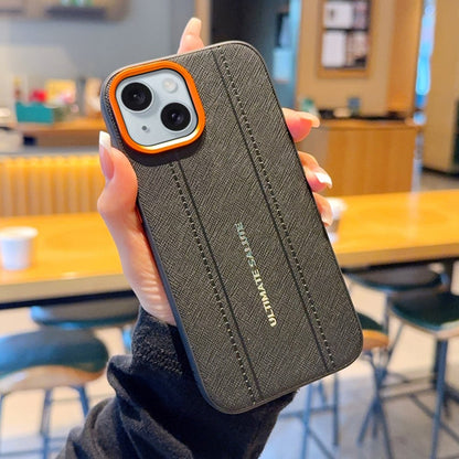 For iPhone 15 Plus Case Leather Texture PC + TPU Anti-slip Protective Phone Cover