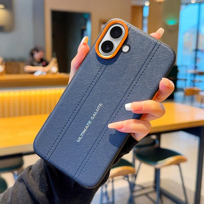 For iPhone 16 Case Leather Texture PC + TPU Anti-slip Protective Phone Cover